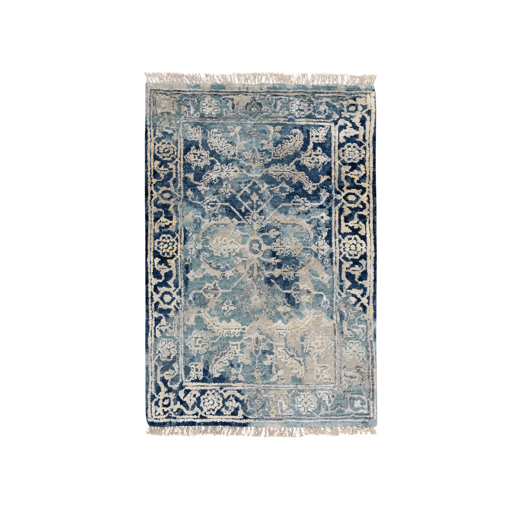 Transitional Silk Hand-Knotted Area Rug 2'0